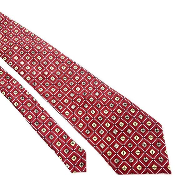 Kai Long Handmade Silk Tie Print Red Geometric‎ - Picture 1 of 5